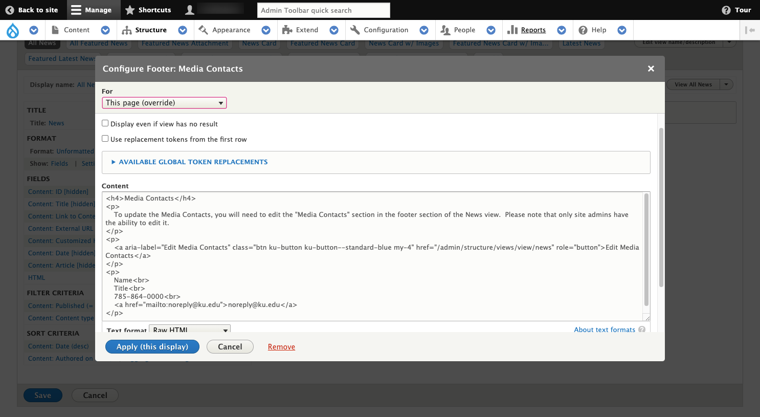 Content area of News view